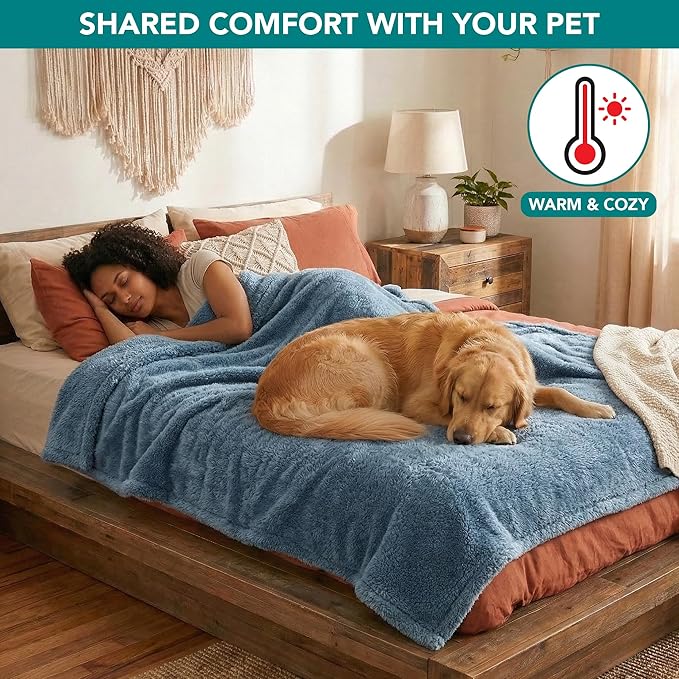 PetAmi Fluffy Waterproof Dog Blanket for Couch and Bed, Reversible Sherpa Pet Throw, Pee Proof Furniture Protector Sofa Cover, Washable Cat Blanket for Medium Large Dogs and Cats (Dusty Blue, 40x60) - Image 5