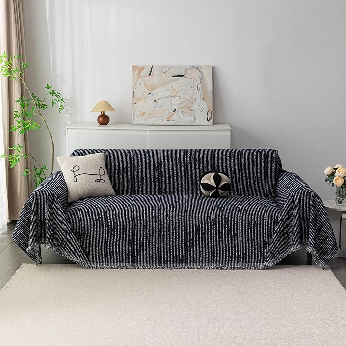 MYSKY HOME Couch Covers for 3 Cushion Couch Sofa, Sectional Couch Cover L Shape Chenille Couch Cushion Covers for Pets, Furniture Protector Cover for Dogs, Kids, 91"X150", Navy - Image 2
