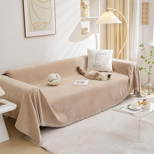 MEETSKY L Shaped Couch Covers for 2 Cushion Couch Sofa Sectional Sofa Covers Sofa Slipcovers Washable Soft Chenille Blend Modern Home Decorative Furniture Protector, 91" x 118", Khaki by MEETSKY
