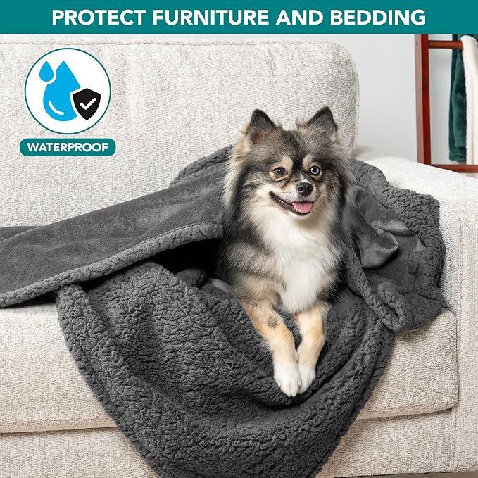 PetAmi Waterproof Dog Blanket for Couch, Pee Proof Fleece Reversible Pet Throw, Furniture Protector for Bed Sofa Kennel, Soft Washable Cover for Small Medium Dog Puppy Cat, 29x40 Dark Grey Sherpa - Image 7