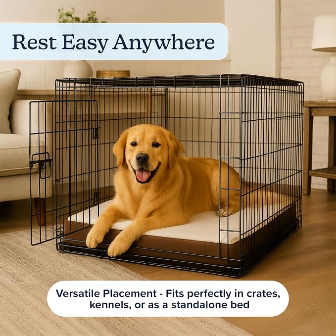 Orthopedic Dog Bed - 2-Layer Memory Foam Crate Mat with Machine Washable Sherpa Cover - 36x27 Pet Bed for Large Dogs Up to 65lbs by PETMAKER (Brown) - Image 6