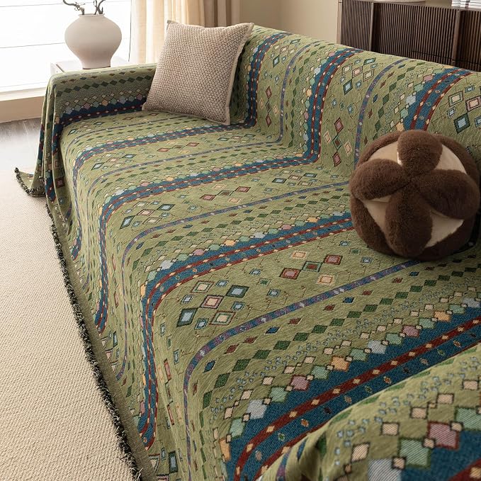 ROOMLIFE Couch Cover 3 Cushion Sofa, Washable Non Slip Furniture Sofa Protector Cover, Soft Chenille Sofa Slipcovers Sectional L Shape Dogs Couch Cover Throw Blanket with Tassels 71''X150'' - Image 4