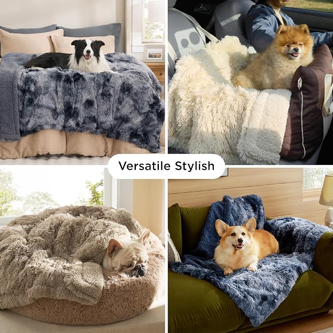Bedsure Waterproof Dog Blankets for Large Dogs, Fluffy Faux Fur, 50×60" | Plush Fuzzy Reversible Pet Blankets for Couch and Dog Bed, Soft Calming Throw Cat Blanket Washable, Dog Gift, Tie-dye Grey - Image 5