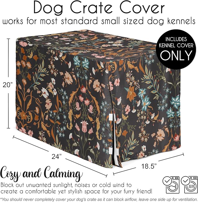 Sweet Jojo Designs 24in. Small Dog Crate Cover (Black Boho Wildflower) for Girls Pet Cage, Kennel Covers (Vintage, Floral, Leaves, Botanical, Paisley, Flower, Bohemian, Farmhouse, Orange, Blue, Teal) - Image 5