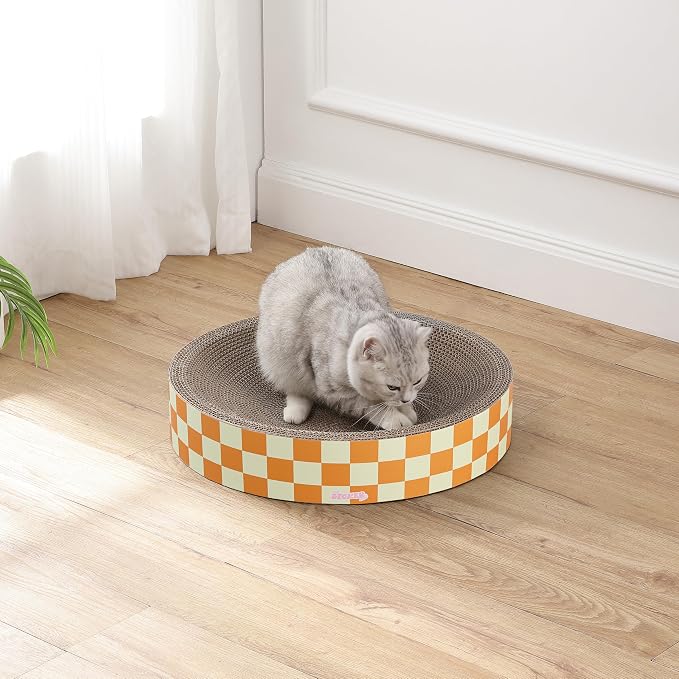 CSR1010G Nelson 20.13" Modern Cardboard Round Bowl Cat Scratcher with Catnip, Citrus - Image 7