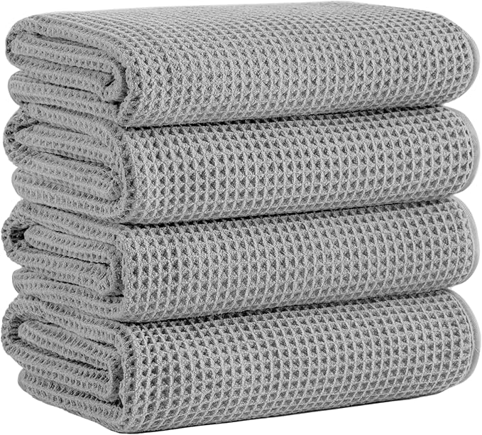 Microfiber Waffle Bath Towels, 4 Pieces, Soft, Absorbent, Fast Drying, Lint Free 430 GSM (27''x55''/68.58 cm x139.7 cm) by Unknown