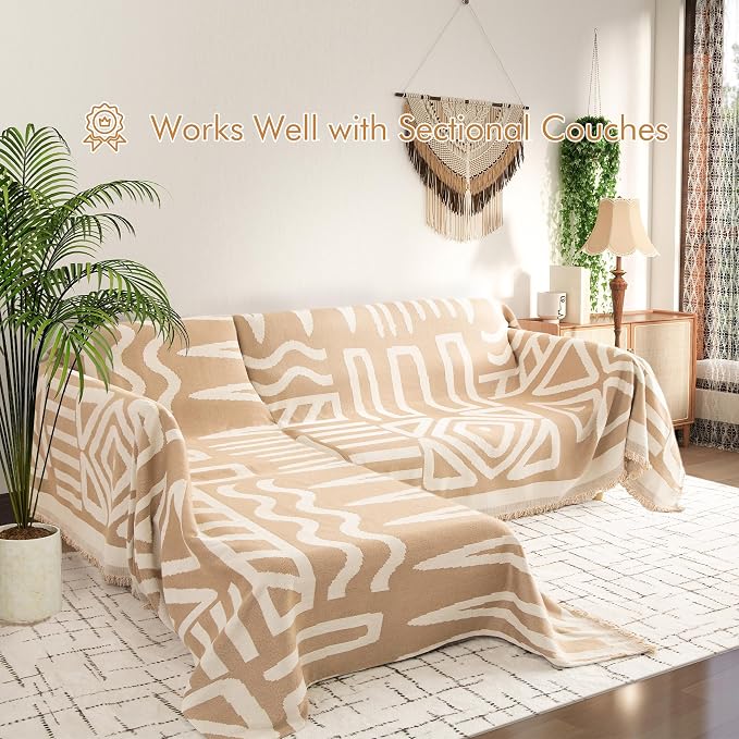 Couch Cover for 2-3 Cushion Couch Sofa Pet Friendly, Boho Sectional L Shaped Sofa Cover Washable for Dogs Cats Kids, Leather Furniture Protector Slipcover Decor for Living Room, 71"x118" - Image 6
