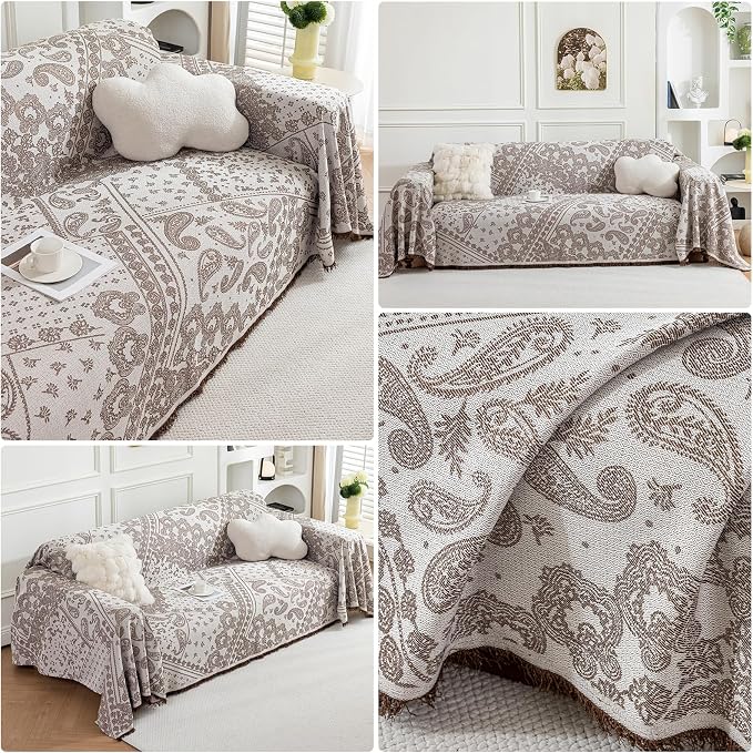 Deep Dream Boho Couch Cover Blanket, Soft Chenille Sofa Covers for 3 Cushion Couch, Sofa Slipcovers Washable Living Room Furniture Protector for Dogs Pets (Khaki, 71"x134") - Image 3