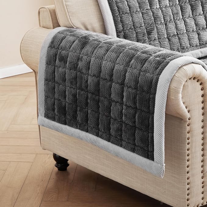 Couch Cover for Dogs Washable,Non-Slip Fuzzy Sofa Covers for Pets | Thick Soft Furniture Protector Fits Loveseat & Sectional,Against Fur&Dirt(Dark Gray, 2pc/22"x28"-Arm/Backrest Cover) - Image 3