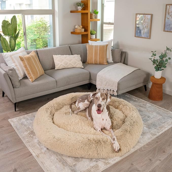 Best Friends by Sheri The Original Calming Donut Dog Bed – Washable Plush Pet Bed for XXL Breeds up to 210 lbs, Shag Faux Fur, Taupe, XXL (54" x 54") - Image 7