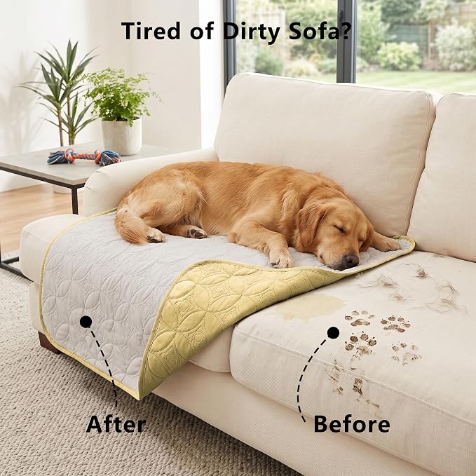 Waterproof Dog Bed Cover Pet Blanket for Furniture Bed Couch Sofa Reversible (Sand+Cream, 82x82 Inches) | TPU Leak-Proof Liner, Lightweight & Reversible, Fits Chair, Sofa, Bed, 82" x 82" , Sand/Cream - Image 2