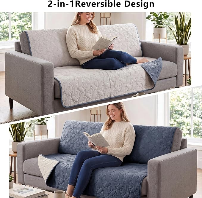 Waterproof Couch Cover for Dogs - Washable Pets Furniture Protector | TPU Leak-Proof Liner, Lightweight & Reversible, Fits Chair, Sofa, Bed, 30" x 30" , Blue/Cream - Image 4