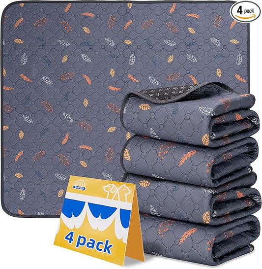 Sunheir Washable Pee Pads for Dogs 4-Pack Reusable Puppy Pads Pet Training Pads, Waterproof Dog Pee Pads for Crate, Whelping Pad, Non-Slip Protects Against Urine Leakage (Leaves - Deep Grey, 18x24) by SUNHEIR