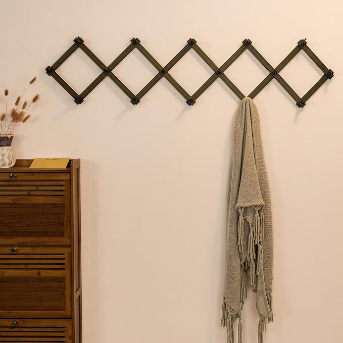 SKOLOO Accordion Wall Hanger with 16 Hooks, Modern Expandable Coat Rack Hat Rack for Wall, Solid Wooden, Dark Walnut Color - Image 2