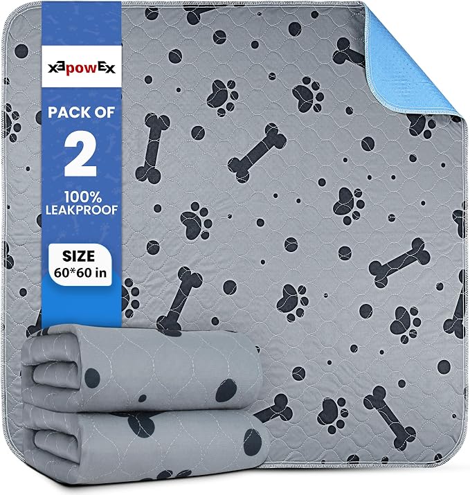 Washable Pee Pads for Dogs 2 Packs 60’’ x 60’’ Reusable Puppy Pads Waterproof Heavy Duty Training Pads for Large Dogs Indoor Puppy Potty Training by Unknown