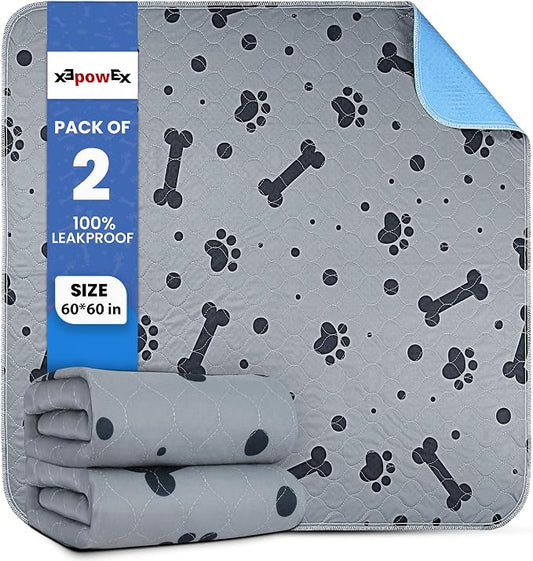 Washable Pee Pads for Dogs 2 Packs 60’’ x 60’’ Reusable Puppy Pads Waterproof Heavy Duty Training Pads for Large Dogs Indoor Puppy Potty Training by Unknown