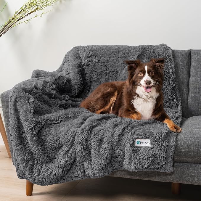 PetAmi Waterproof Dog Blanket for Couch, Bed & Furniture,Reversible Sherpa & Faux Fur Pet Blanket, Leakproof Blanket for Dog Cat, Washable Couch Protector, Soft Calming Pet Throw (40x60, Gray) - Image 7
