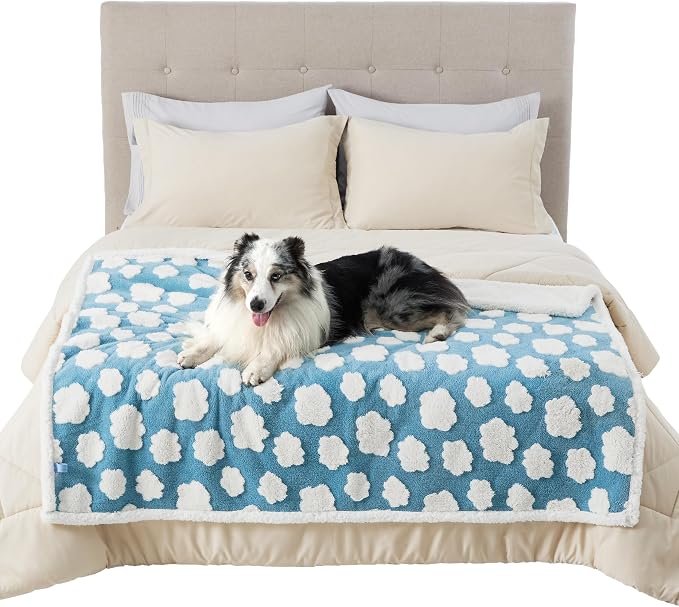 LE SURE Waterproof Dog Blankets for Large Dogs Cute Cozy 3D Jacquard,50x60 | Warm Soft Pet Blanket for Senior Dogs Aesthetic Gift, Washable Sherpa Throw, Reversible Couch Protector, Clouds Blue - Image 7