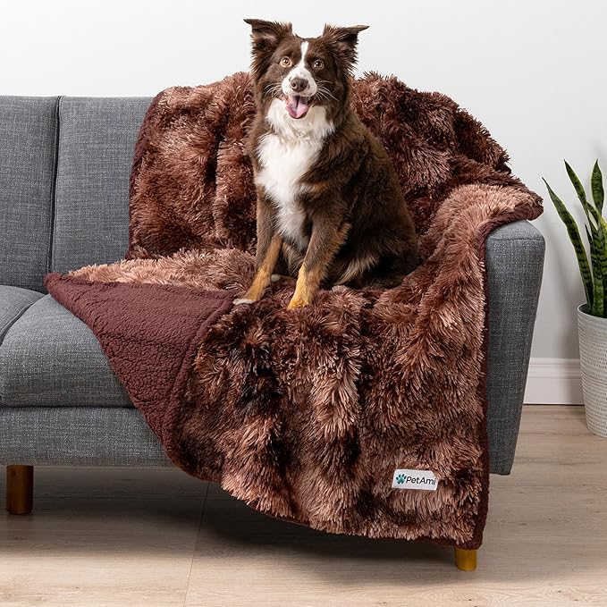 PetAmi Waterproof Dog Blanket for Couch, Bed & Furniture,Reversible Sherpa & Faux Fur Pet Blanket, Leakproof Blanket for Dog Cat, Soft Washable Couch Protector Calming Throw (40x60, Tie-Dye Brown) by PetAmi