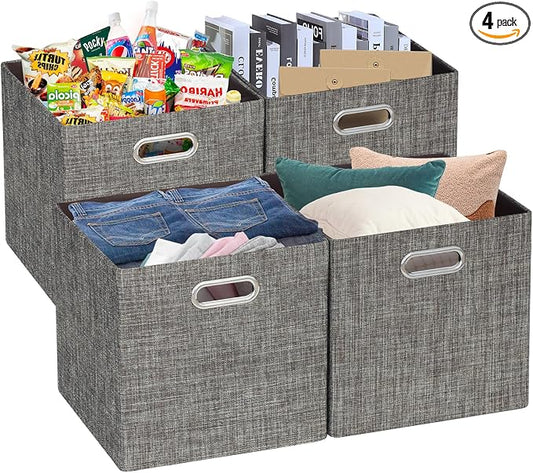 Posprica Storage Basket Bins,13×13 Foldable Storage Boxes Containers for Closet Organizer Shelf Cabinet Bookcase,Thick Fabric Drawer with Shimmer,4pcs,Brown by Posprica