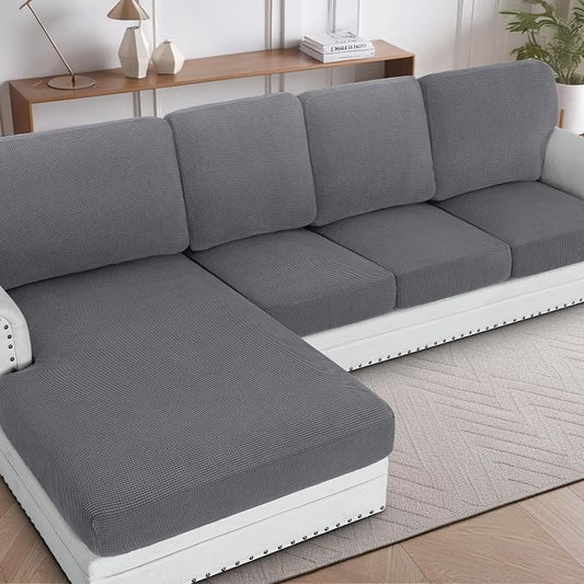 H.VERSAILTEX Sectional Couch Covers 8 Pieces Stretch Sofa Covers for Sectional Sofa Set Separate L Shaped Couch Cover for Both Left/Right Couch (Seat and Back: 1 Chaise + 3 Sofa, Grey) by HVERSAILTEX