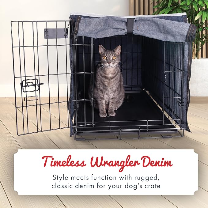 Wrangler Denim Dog Crate Cover – Durable, Breathable & Stylish Dog Kennel Cover with Rollable Panels & Front Pocket for Accesories - Machine Washable Crate Covers for Dog Cages (XXL) - Image 2
