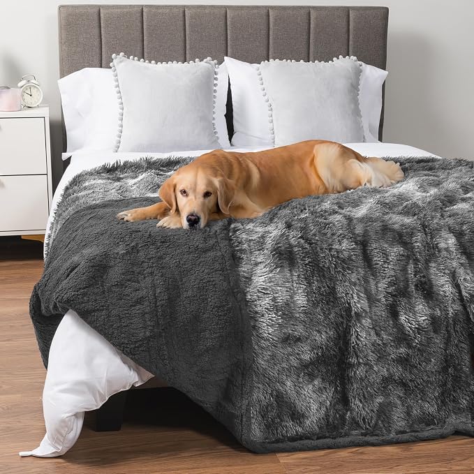 PetAmi Waterproof Dog Blanket for Couch, Bed & Furniture,Reversible Sherpa & Faux Fur Pet Blanket, Leakproof Pet Blanket for Large Dog Cat, Washable Soft Calming Protector Throw (60x80, Tie-Dye Gray) by PetAmi