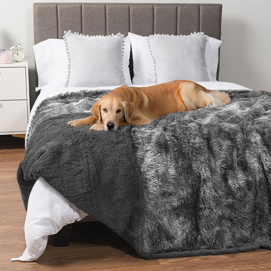 PetAmi Waterproof Dog Blanket for Couch, Bed & Furniture,Reversible Sherpa & Faux Fur Pet Blanket, Leakproof Pet Blanket for Large Dog Cat, Washable Soft Calming Protector Throw (60x80, Tie-Dye Gray) by PetAmi