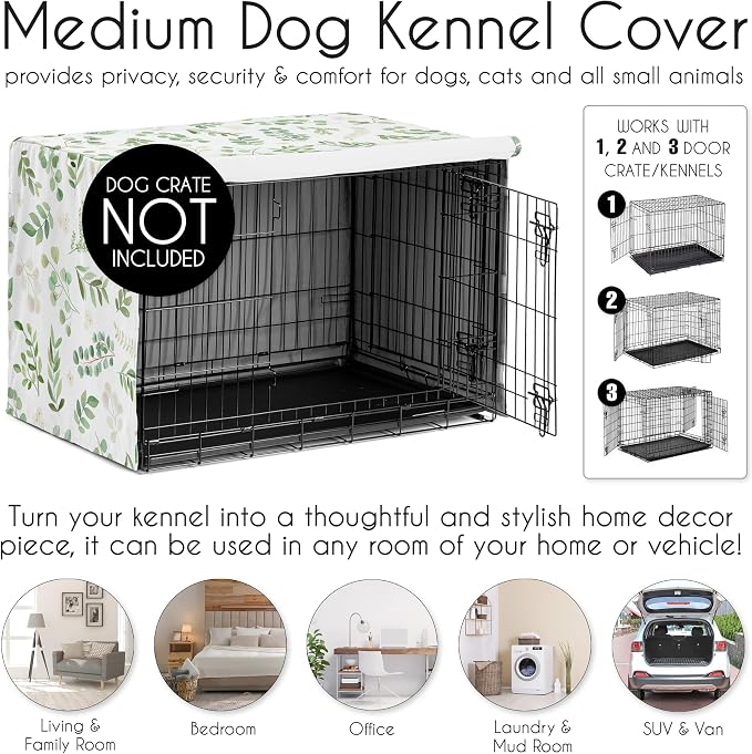 Sweet Jojo Designs 36in. Medium Dog Crate Cover (Green Boho Floral Leaf) Pet Cage, Kennel Covers (Bohemian, Watercolor, Botanical, Flower, Woodland, Tropical, Garden, Nature, Neutral, Sage and White) - Image 4