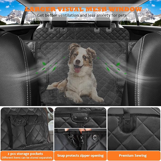 URPOWER 6-in-1 Dog Car Seat Cover for Back Seat, Waterproof Dog Car Hammock with Mesh Window, Non-Slip Pet Backseat Protector for Cars, Trucks and SUVs - Image 4