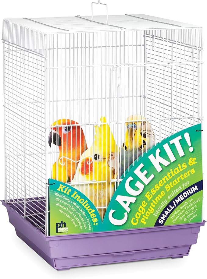 Prevue Pet Products Square Roof Bird Cage Kit - Ideal for Small Birds, Stand Compatible, Simple Cage Assembly, Easy to Clean and Maintain - White and Purple by PrevuePetProducts