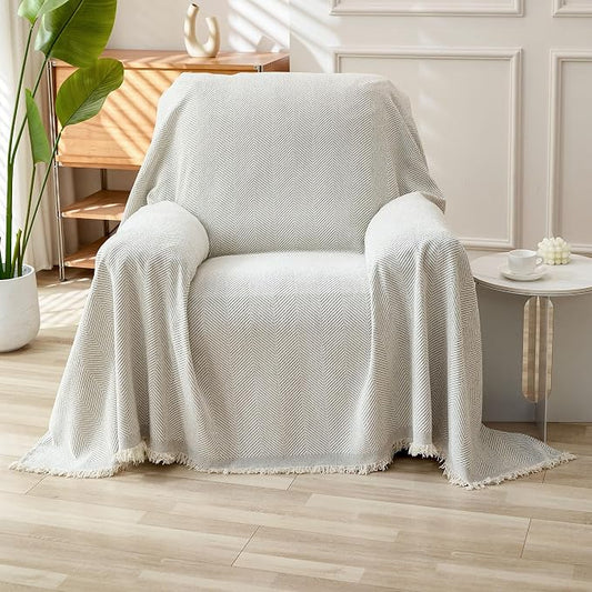HAOMAIJIA Chenille Couch Cover Sofa Covers for 1 Cushion Couch Washable sectional Couch Covers for Dogs pet Furniture Protector Couch Cover Blanket for Living Room (Off White, 71"x91") by HAOMAIJIA