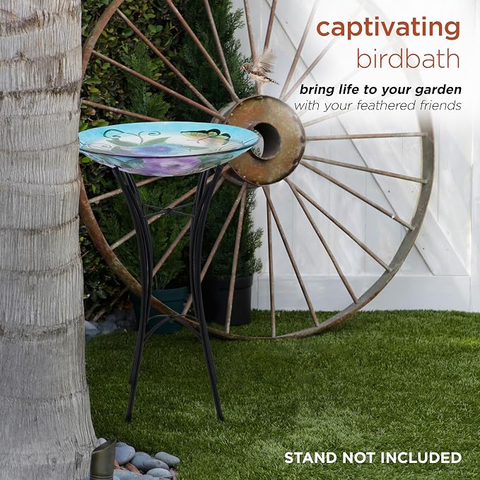 Alpine Corporation 18" Glass Birdbath Topper with Colorful Butterfly and Flowers - Image 4