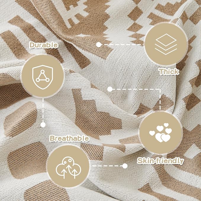 MEETSKY Boho Couch Cover Sofa Covers for Dogs，Decorative Soft Blend Washable Sofa Slipcovers Simply Put Sofa Throw Cover for Living Room, Khaki, 71" x 118" - Image 3