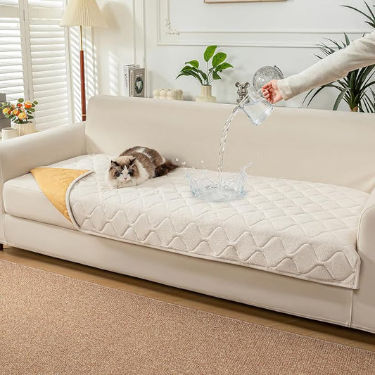 PuTian Waterproof Couch Cover for Dogs, Slip Straps, 36"X63", Off White | Washable Sofa Cover，Pet Friendly Couch Protector & Dog Mat, Waterproof Furniture Guard for Sofas, Loveseats & Sectionals by PuTianWorld