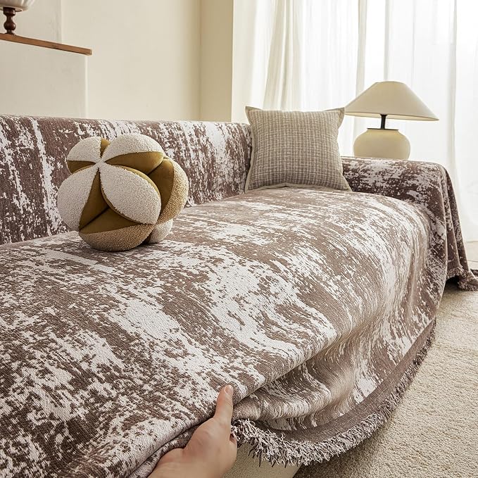 ROOMLIFE Boho Couch Covers for Sofa Washable for 3 Cushion Couch, Chenille | Furniture Protector Sofa Couch Cover for Dogs, Soft Breathable Sofa Slipcover, Couch Throw Blankets with Tassels 71''X134'' - Image 3