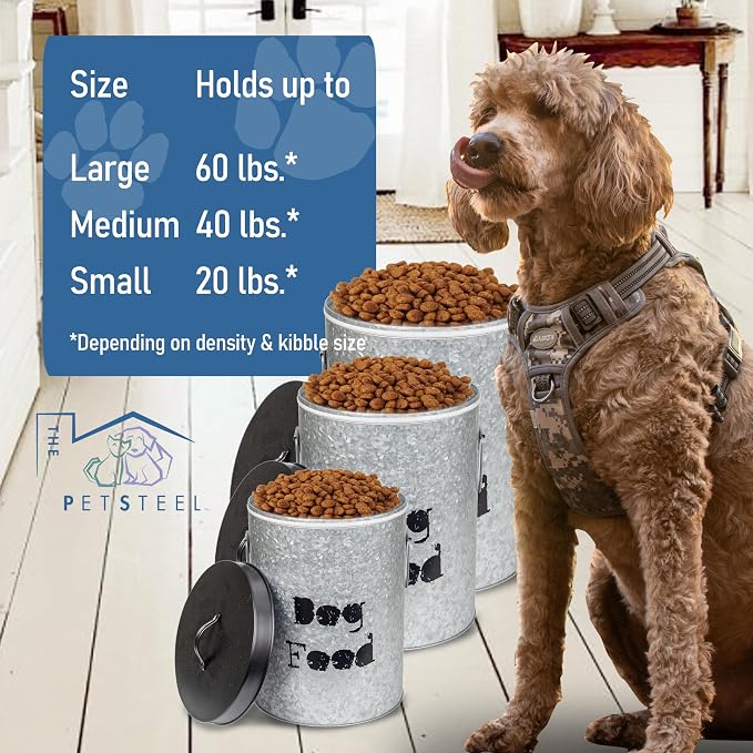 Medium & Small Dog 40lb & 20lb Pet Food Storage Canister with Scoop – Durable & Airtight for Freshnesss, Minimalist Design & Recyclable, Medium & Small Metal Container (Combo - Dog Bin - Med & Small) - Image 5