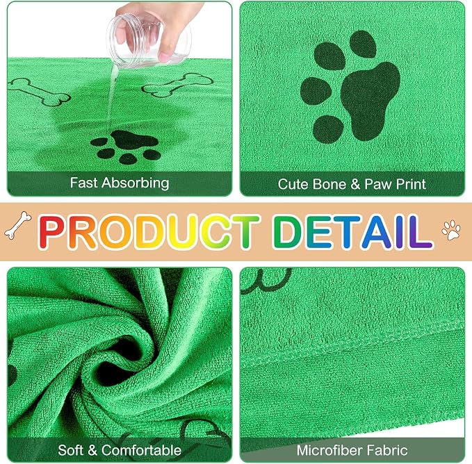 Chumia 8 Pcs Microfiber Dog Towels for Drying Dogs Cats 40 x 24 Inch Pet Towels Bulk for Large Puppy Absorbent Fast Drying Paw Bath Bathing Supplies for Pets(Dog Paw and Bone,Bright Color) - Image 3