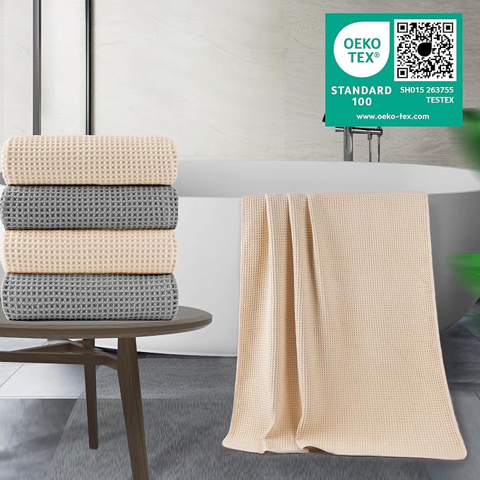 POLYTE 430 GSM Microfiber Oversize Quick Dry Lint Free Bath Towel, 60 x 30 in, 4 Pack (Waffle Weave) - Image 3