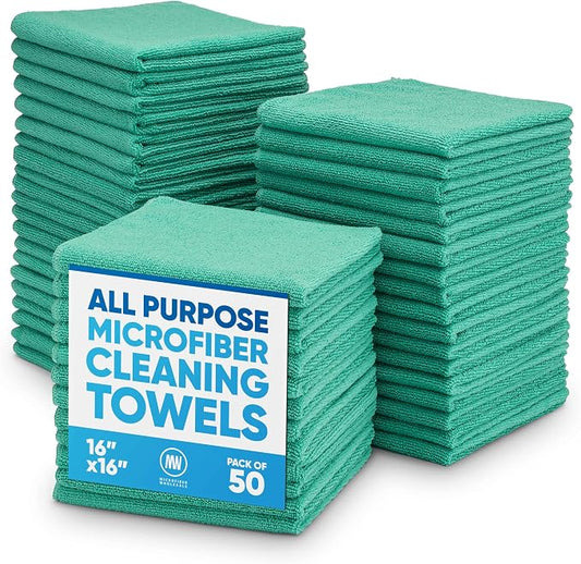 Microfiber Wholesale 16" x 16" All Purpose Towels - 50 Pack - Reusable Wash Cloths, Dust, Kitchen, Car, Shop Rags for Cleaning (Green) by MicrofiberWholesale