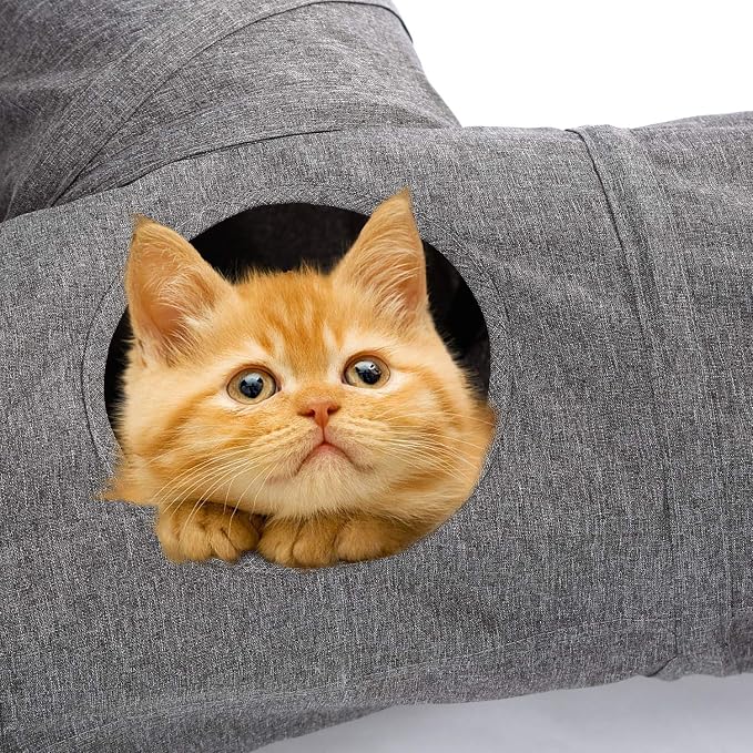 Ownpets Cat Tunnel, 3 Way Collapsible Kitty Tunnel 47 inch Long Cat Tube with Plush Ball & Feather Toy, Cat Play Tunnel for Indoor Cat, Kitten, Rabbit - Image 4