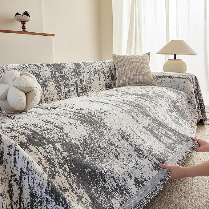 ROOMLIFE Boho Couch Covers for Sofa Washable for 2 Cushion Couch Chenille | Furniture Protector Sofa Couch Cover for Dogs, Soft Breathable Sofa Slipcover, Couch Throw Blankets with Tassels 71''X118'' - Image 2