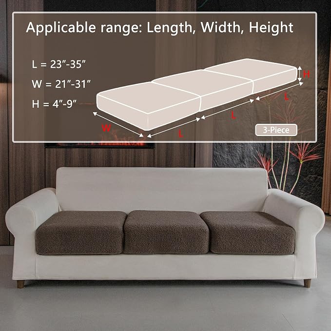 OHSIO Couch Cushion Covers for Sectional Sofa, Stretch Soft Sofa Slipcovers Washable Wear-Resistant Universal Furniture Protector for Living Room(3 Seaters Covers, Brown) - Image 2