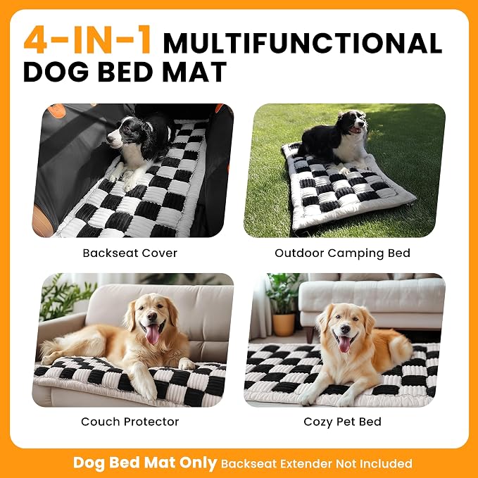 Backseat Dog Bed Mat for Car, Non-Slip Dog Bed for Car Back Seat, Soft & Cozy Dogs Blanket, Washable Travel Pet Mat Seat Protector for Cars, SUVs, Trucks (Black/White, 59"L x 27.5"W x 1.5"Th) - Image 6