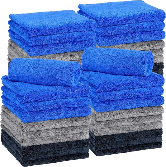 Shimeyao 30 Pcs16 x 16 Inch Edgeless Microfiber Plush Towels for Cars Detailing Drying Wash Polishing Absorbent Cleaning Cloths, 500 GSM (Navy Blue, Gray, Black) by Shimeyao