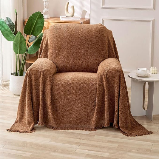 HAOMAIJIA Chenille Couch Cover Sofa Covers for 1 Cushion Couch Washable sectional Couch Covers for Dogs pet Furniture Protector Couch Cover Blanket for Living Room (Brown, 71"x91") by HAOMAIJIA