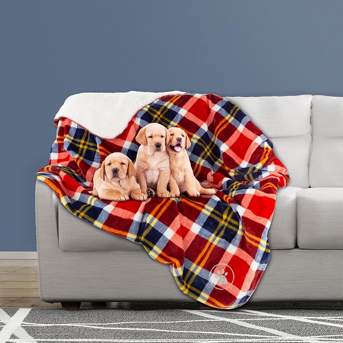 Waterproof Pet Blanket - 50x60 Reversible Plaid Throw Protects Couch, Car, Bed from Spills, Stains, or Fur - Dog and Cat Blankets by Petmaker (Red) - Image 4