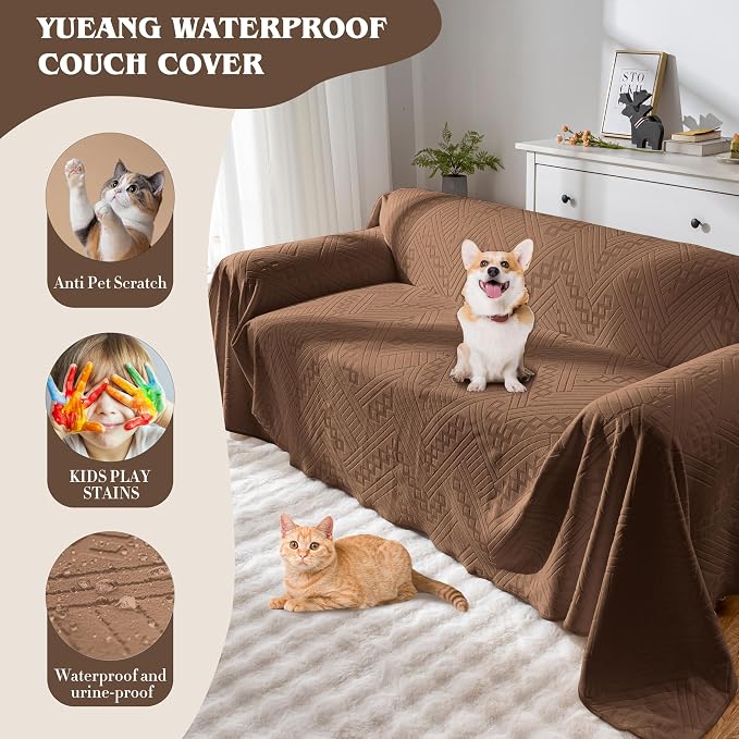 Waterproof Sofa Cover, Reversible, Pet-Friendly, Washable and Anti-Slip Couch Covers for Sofa Protection with 4 Cushions, Sofa Slipcovers for Dogs and Cats (71×150in/Brown) - Image 4