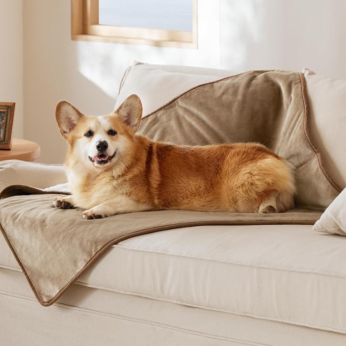 Bedsure Waterproof Dog Blankets for Large Dogs Sherpa Fleece Throw, 40X50 | Washable Soft Plush Pet Cat Blanket for Couch Cover, Reversible Cozy Calming Sofa Protector Warm for Senior Dogs,Camel - Image 9