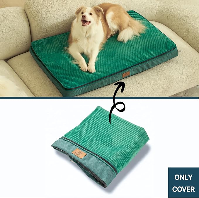 LIROCE Washable Dog Bed Cover Replacement, XL Wrap-Around Zipper Cover for Orthopedic Memory Faom Dog Bed (41x27x4 inches), Green - Image 2